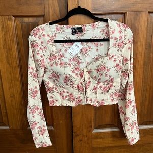 Floral Long-Sleeve Bustier Crop Top